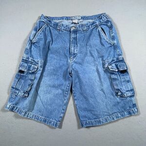 Vintage‎ Utility Cargo Denim Shorts Men 38 Blue Skater Grunge Baggy Blue